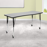 Flash Furniture Mobile 26W x 60L Rectangular Wave Collaborative Grey Thermal Laminate Activity Table - Standard Height Adjustabl