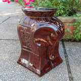 International Caravan Furniture Piece Glazed Contemporary Elephant Ceramic Garden Stool, Brown