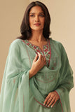 Anni Designer Women'S Cotton Blend Embroidered Straight Kurta With Pant & Dupatta (Farigup-Green-Nw_Xxl_Green_Xx-Large),Green,2XL,,,