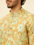 Manyavar Men'S Peach Yellow Floral Printed Kurta (Xl)