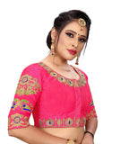 Vihu Fashion Womens Silk Floral Half Sleeve Regular Blouse (Vf Rakhi Pink 38