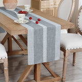 NEWISHER Farmhouse Braided Striped Embroidery Table Runner 72 inches Grey