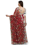 Patlani Fashion New Bollywood Blockbuster Design Launching Net Embroidery Designer Saree Red.