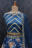 Fashion Basket Women'S Organza Printed & Jari Sequence Work Semi-Stitched Lehenga Choli (Blue)
