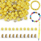 LAIDANLA 250pcs 12mm Yellow Rhinestone Beads and 8mm Rondelle Spacer Beads for Beaded Pens, Sparkly Shamballa Disco Baseball Bea