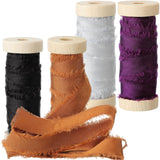 Mindsoft Frayed Chiffon Ribbon for Craft, Christmas Silk Satin Ribbons 1/2-1/4 Inch x 20 Yard Handmade Fabric Strips with Wooden