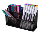 LockerMate Magnetic Pencil Holder, Locker Organizer with 3 Mesh Storage Compartments, Black