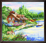 Design Works Crafts Tobin 1111413 Lakeside Cabin Counted Cross Stitch Kit15X15, Multicolored, 14 Count