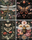 4 Pack Diamond Art Kits for Adults Beginners,Dragonflies, Butterflies, Moths, Bees Full Round Drill DIY Diamond Painting Kits,Pa