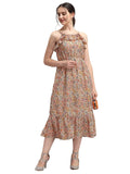 Wedani Women'S Floral Fit & Flared Dress (Medium Beige),Beige,M