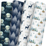WAPLIGHAL Blue Christmas Wrapping Paper Woodland, Dinosaur, Watercolor Reindeer, Restic Winter Designs Xmas Gift Wrap Jumbo
