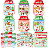 CY2SIDE Christmas Snowy Jar Scene Sticker - 12 Set Red and Green Winter Sticker Art Craft for Kids Holiday Project, Make a Snowy