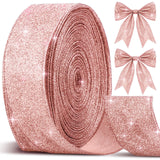 Cindeer 50 Yards Halloween Glitter Rose Gold Ribbon 2.5 Inch Christmas Diamond Bling Wired Edge Ribbon Holiday Fabric Bow Decora