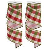 Whaline 2 Rolls Wired Edge Plaids Ribbon - Christmas Buffalo Check Red Green, 2.5 Inch Farmhouse Craft for DIY Gift Wrapping, Wr