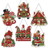 Zonon 6 Pcs Christmas Diamond Painting Hanging Sign 5d Vintage Diamond Art for Adults DIY Retro Art Pendant Ornaments Kits Santa