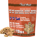 Real Meat Dog Treats - Three 12oz Bag of Bite-Sized Air-Dried Venison Jerky for Dogs - Grain-Free Jerky Dog Treats Made up of 95