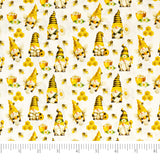 Singer Print Fabric, 100% Cotton, Bee Gnomes White, Cut by The Yard