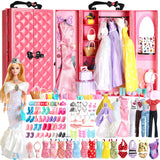 UCanaan 180 Pcs Doll Clothes and Accessories (with Dolls), Princess Gowns, Dresses, Tops, Pants, Jumpsuits, Swimsuits, Shoes, Ha