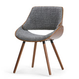 SIMPLIHOME Malden Dining Chairs - Upholstered Walnut Veneer Wood Back and Woven Fabric Kitchen Chair in Grey, Mid-Century Modern