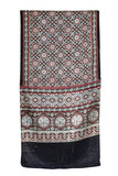 Ethnics Of Kutch Women Ajrakh Mashru Silk Natural Dye Three Colour Print (3 Kam) Screen Print Hand Printed Stole 2.1 Mtr Lengt