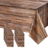 Tatuo 12 Packs Natural Wood Grain Tablecloths Rustic Plastic Table Covers for Rectangle Table, Vintage Farmhouse Style Tableclot