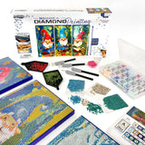 ArtSkills Diamond Painting Kit, Diamond Art Ready to Hang Framed Canvas with Storage and Accessory Kit, Gnomes, 3 Stretched Canv