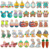 MARFOREVER 40Pcs/20 Pairs Easter Charms for Jewelry Making, Enamel Glitter Easter Bunny Egg Rabbit Charms Assorted Spring Pendan