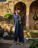 Anni Designer Women'S Cotton Blend Straight Printed Kurta With Pant & Dupatta (Doremi Navy_Xl_Navy Blue_X-Large),Navy Blue,XL,Cotton Blend,Regular,