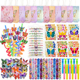 LiYiQ 122 Pcs Butterfly Party Favors included Straw Slap Bracelets Make Your Own Butterfly Stickers and Gifts Bags for Butterfly