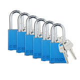 Brady Safety Lockout Padlock Sets 6 Pack Blue Keyed Alike Safety Lockout Padlocks 2 Keys Per Lock SDALBLU38STKA6