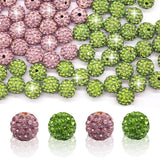 10mm Pink&Green Clay Rhinestone Beads - 90pcs Sparkly Pave Disco Ball Round Diamond Bling Loose Spacer Beads for Jewelry Making,