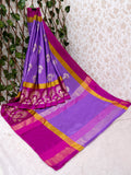 Leriya Fashion Saree For Women - Cotton Silk Traditional Print & Golden Zari Designer Rich Border With Un-Stitched Blouse Piece Suitable For Festival, Function, Occasional For Ladies (Purple)