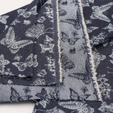 9.4 oz Unwashed Butterfly Jacquard Cotton Fabric, Deep Blue,180cm Width,Non-Stretch for Jeans,Jackets & DIY Sewing (2 Yard pre C