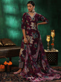 Libas Womens Printed Silk Blend Straight Kurta With Trousers And Dupatta Burgundy 2Xl