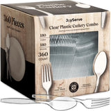 Clear Plastic Cutlery Set - (Bulk Pack 360 Pcs) Plastic Utensils Heavy Duty, 180 Forks and 180 Spoons, Silverware Sets for Party