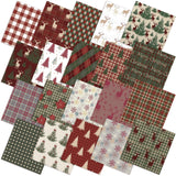 HunnmingRe 10x10 Christmas Woodland Quilting Fabric Square Vintage Plaid Precut Quilted Fabric Bundle Reindeer Poinsettia Pa