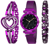 Acnos Women'S & Girls' Purple Magnet Analog Watch With Black Dial & Gift Bracelet (Dm-Purple/25/26)