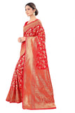 Pujia Mills Women Kanjivaram Pure Banarasi Silk Saree Kanchipuram Saree (Bright Red)