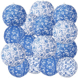 Lonfliness 15 Pcs Chinoiserie Paper Lanterns 10In 8In Blue and White Porcelain Hanging Lantern Party Decorations Chinese Round L