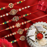 Store Indya Rakhi Set Of 6 For Brother, Bhai A Traditional Symbol Of Love, Blessings, And Togetherness (Design 1),Nylon,Multicolor