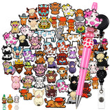 Tondiamo 60 Pcs Silicone Focal Beads for Pens Bulk Highland Cartoon Animal Theme Focal Bead for Beaded Pen Necklace Bracelet Cha