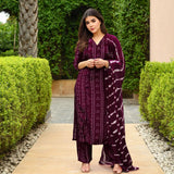 Gosriki Women'S Rayon Viscose Straight Bandhej Printed Kurta With Pant & Dupatta (Baghira Wine-Vks03-Gs_Xxl_Wine_Xx-Large),Wine,2,B0F8Q9KXL1
