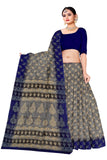 Tamaira Fashion Womens Plain Weave Pure Cotton Saree Without Blouse Piece(Ab35_Grey And Blue)