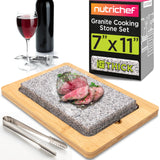 NutriChef Sizzle Hot Cooking Stone Grill with Bamboo Platter, Tabletop Granite Stone Grill with Non-Slip Handles, Adjustable Tem