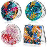 FILASLFT Diamond Painting Compact Mirror,Pocket Mirror Cover Portable Magnifying Folding Purse Mirror,4 Pcs DIY Diamond Painting