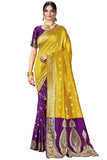 Glory Sarees Womens Silk Blend Banarasi Saree (Banarasi_Saree114_yellow)