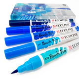 Royal Talens Ecoline Liquid Watercolour Drawing Painting Brush Pens Set Of 5 In Plastic Wallet Blue
