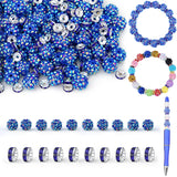 LAIDANLA 250pcs 12mm Dark Blue Rhinestone Beads and 8mm Rondelle Spacer Beads for Beadable Pens, Sparkly Shamballa Disco Basebal