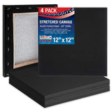 U.S. Art Supply 12x12 inch Black Mini Canvases for Painting, 4 Pack Bulk Small Stretched Artist Canvas Professional Primed - Ide