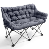 EVER ADVANCED Double Camping Chair for Adults, Padded Folding Camping Love Seat Bench with Side Pocket Portable Camping Couch, T